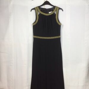 One by Eight Black Floor Length Gown with Gold Detailing